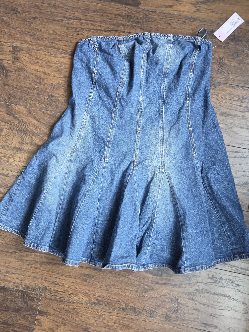 wild fable Strapless Denim Flared Midi Dress - Blue
